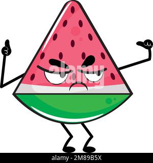 Personnage de dessin animé de melon d'eau en colère isolé Vector Illustration de Vecteur