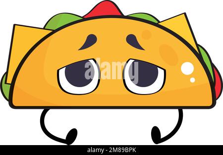 Isolé mignon triste taco personnage de dessin animé Vector Illustration de Vecteur