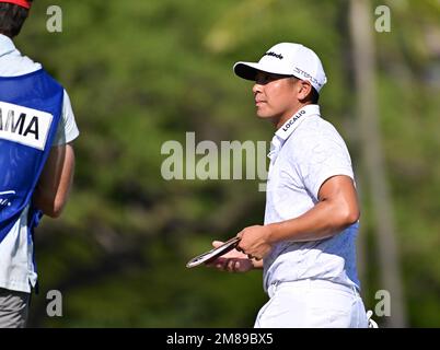 Honolulu, Hawaï, États-Unis. 12th janvier 2023. KURT KITAYAMA s'approche du vert 6th lors du premier tour de l'Open de Sony joué au terrain de golf Waialae, Honolulu, Hawaii. (Credit image: © Steven Erler/ZUMA Press Wire) USAGE ÉDITORIAL SEULEMENT! Non destiné À un usage commercial ! Banque D'Images