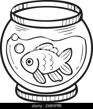 Illustration d'un bol à poisson dessiné à la main en forme de caniche isolée en arrière-plan Illustration de Vecteur