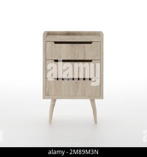 Décoration moderne de table de chevet du milieu du siècle isolée sur blanc, rendu 3D. Banque D'Images