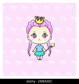 Adorable et princesse kawaii fille. Chibi Manga avec couronne. Illustration de Vecteur