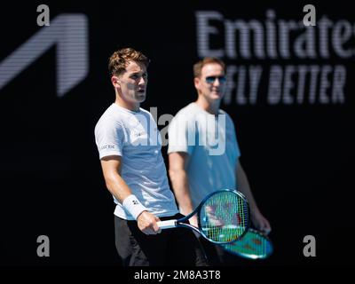 Melbourne Park 13/1/2023. Casper RUUD (NOR) en action pendant la pratique à l'Open d'Australie de 2023. Corleve/Alay Live News Banque D'Images