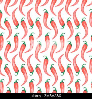 Red Chili Pepper Seamless Pattern, Watercolor Food Paper digital download, bio Botanical Repeat pattern pour le tissu, imprimé végétal Banque D'Images