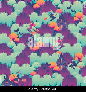 Une forêt de maisons de sorcières d'Halloween Illustration de Vecteur