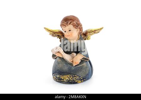 Figurine ange en céramique sur fond blanc. Idéal pour Noël et Pâques Banque D'Images