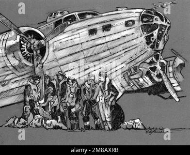 Illustration : 'B-17E Flying Fortress Crew avec Gear 1945'. Artiste: Edward B. Jaunsem, US Air Force Art Collection. Pays : inconnu Banque D'Images