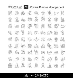 Ensemble d'icônes linéaires de gestion des maladies chroniques Illustration de Vecteur