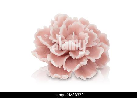 Bougie colorée isolée de formes diverses. Bougie parfumée. Bougie avec verre. Oeufs, mer, coeur, fleur, poisson, starfish, seashell, corail, ange, pomme. Banque D'Images