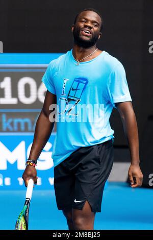 Melbourne, Victoria, Australie. 13th janvier 2023. MELBOURNE, AUSTRALIE - JANVIER 13 : Frances Tiafoe (États-Unis) se produit avant l'ouverture australienne 2023 au parc de Melbourne, sur 13 janvier 2023, à Melbourne, en Australie. (Credit image: © Chris Putnam/ZUMA Press Wire) USAGE ÉDITORIAL SEULEMENT! Non destiné À un usage commercial ! Banque D'Images