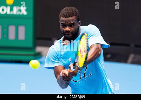 Melbourne, Victoria, Australie. 13th janvier 2023. MELBOURNE, AUSTRALIE - JANVIER 13 : Frances Tiafoe (États-Unis) se produit avant l'ouverture australienne 2023 au parc de Melbourne, sur 13 janvier 2023, à Melbourne, en Australie. (Credit image: © Chris Putnam/ZUMA Press Wire) USAGE ÉDITORIAL SEULEMENT! Non destiné À un usage commercial ! Banque D'Images