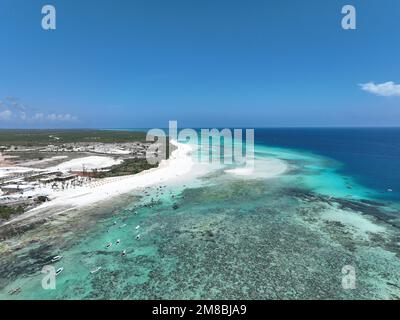 Zanzibar (Muyuni Beach sur la plus grande île de l'archipel de Zanzibar, Unguja, vue aérienne) Banque D'Images