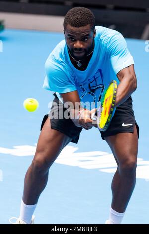 Melbourne, Victoria, Australie. 13th janvier 2023. MELBOURNE, AUSTRALIE - JANVIER 13 : Frances Tiafoe (États-Unis) se produit avant l'ouverture australienne 2023 au parc de Melbourne, sur 13 janvier 2023, à Melbourne, en Australie. (Credit image: © Chris Putnam/ZUMA Press Wire) USAGE ÉDITORIAL SEULEMENT! Non destiné À un usage commercial ! Banque D'Images