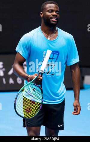 Melbourne, Victoria, Australie. 13th janvier 2023. MELBOURNE, AUSTRALIE - JANVIER 13 : Frances Tiafoe (États-Unis) se produit avant l'ouverture australienne 2023 au parc de Melbourne, sur 13 janvier 2023, à Melbourne, en Australie. (Credit image: © Chris Putnam/ZUMA Press Wire) USAGE ÉDITORIAL SEULEMENT! Non destiné À un usage commercial ! Banque D'Images