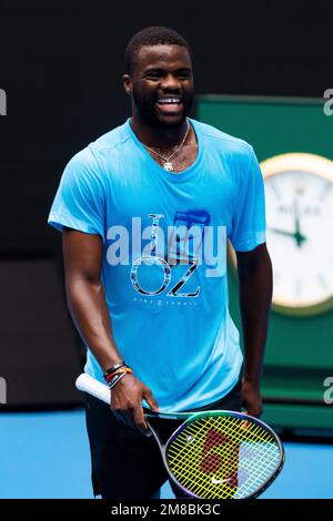 Melbourne, Victoria, Australie. 13th janvier 2023. MELBOURNE, AUSTRALIE - JANVIER 13 : Frances Tiafoe (États-Unis) se produit avant l'ouverture australienne 2023 au parc de Melbourne, sur 13 janvier 2023, à Melbourne, en Australie. (Credit image: © Chris Putnam/ZUMA Press Wire) USAGE ÉDITORIAL SEULEMENT! Non destiné À un usage commercial ! Banque D'Images