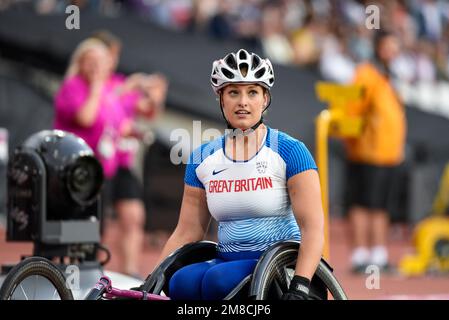 Carly Tait après avoir participé aux Championnats du monde d'athlétisme Para 2017 au stade olympique de Londres, Londres, Royaume-Uni. Athlète britannique para Banque D'Images