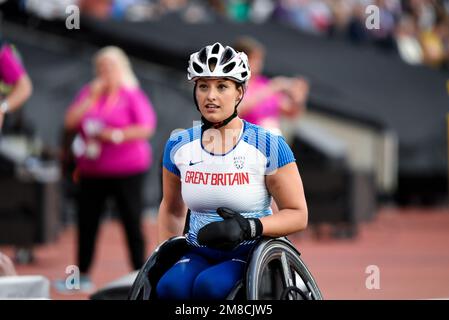 Carly Tait après avoir participé aux Championnats du monde d'athlétisme Para 2017 au stade olympique de Londres, Londres, Royaume-Uni. Athlète britannique para Banque D'Images