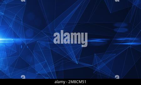 Arrière-plan bleu futuriste au néon. Arrière-plan abstrait créatif, corps géométriques en verre. Faces triangulaires transparentes. 3D rendu. Banque D'Images