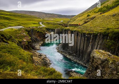 Studlafoss et Studlagil Basalt Rock Columns Canyon spectaculaire rivière paysagère à Jokuldalur, Islande Banque D'Images