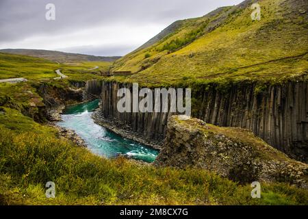 Studlafoss et Studlagil Basalt Rock Columns Canyon spectaculaire rivière paysagère à Jokuldalur, Islande Banque D'Images