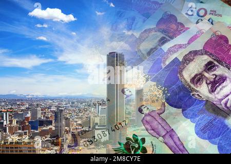 La ville de Bogota et le peso colombien facture en espèces (tourisme, voyages, économie, argent, inflation, crise, marchés, finance, affaires) Banque D'Images