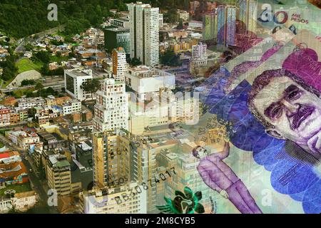 La ville de Bogota et le peso colombien facture en espèces (tourisme, voyages, économie, argent, inflation, crise, marchés, finance, affaires) Banque D'Images
