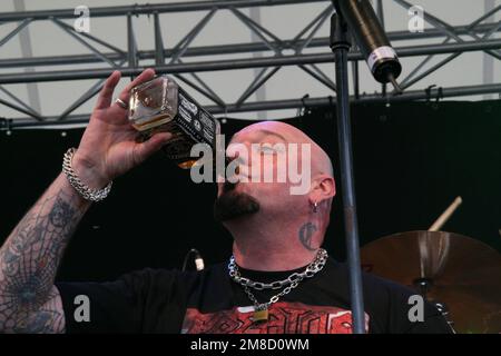 Paul Di'Anno, ex-chanteur du groupe britannique de métaux lourds Iron Maiden. Banque D'Images