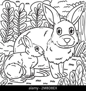 Page de coloration de lapin mère et de lapin bébé Illustration de Vecteur