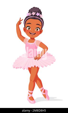 Ballerine afro-américaine en tutu rose. Illustration vectorielle de dessin animé. Illustration de Vecteur