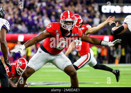 Inglewood, Californie. 9th janvier 2023. Georgia Bulldogs Tight End Darnell Washington (0)Blocks pendant le championnat national de football de football de l'université entre les grenouilles à cornes TCU et les Buldogs de Géorgie sur 9 janvier 2023 au stade SOFI à Inglewood, CA. (Crédit obligatoire : Freddie Beckwith/MarinMedia.org/Cal Sport Media) (photographe complet absolu, et crédits requis).télévision, ou magazines à but lucratif Contactez MarinMedia directement. Crédit : csm/Alay Live News Banque D'Images