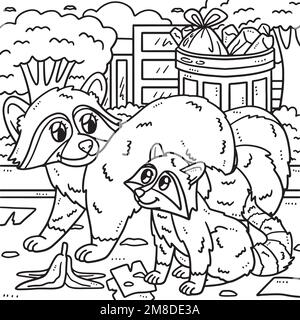 Page de coloriage des ratons lavages de mère et de bébé Illustration de Vecteur