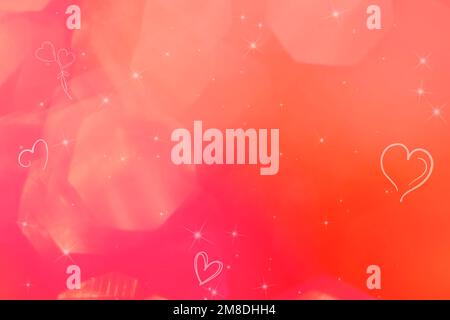 Coeurs, ballons et étoiles sur fond rose et orange avec bokeh Banque D'Images