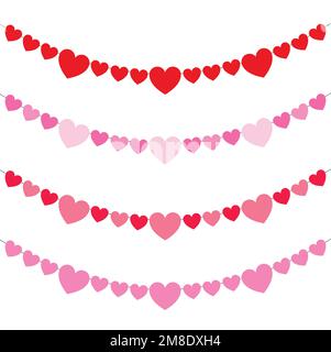 Illustration vectorielle de bannière de coeurs isolée sur blanc. Bannière cœur rose et rouge. Illustration de Vecteur