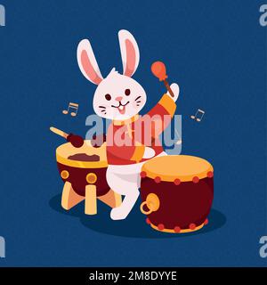 lapin chinois avec tambours Illustration de Vecteur