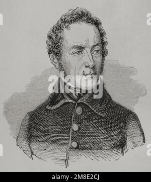 Alphonse de Lamartine (1790-1869). Poète et homme d'État français. En 1848, il a été nommé ministre des Affaires étrangères du gouvernement et a été nommé président d'un gouvernement provisoire dans la deuxième République nouvellement proclamée du 24 février au 11 mai 1848. Il a abandonné la politique après le coup d'état de Napoléon III en 1851. Portrait. Gravure. 'Los Heroes y las Grandezas de la Tierra' (les héros et les Grandeurs de la Terre). Volume VI 1856. Banque D'Images