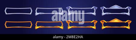 Cadres fantaisie vides pour boutons de jeu, barres de titre, bannières et tableaux. Les bordures argentées et dorées avec une décoration de classement de style médiéval, Vector carto Illustration de Vecteur