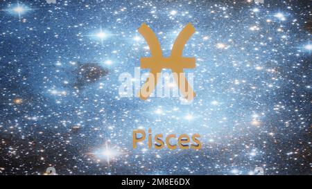 Poissons. Signe du zodiaque. Horoscope. Vol spatial à travers la constellation. Banque D'Images