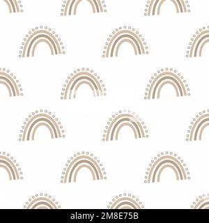 motif sans couture d'arc-en-ciel brun dessiné à la main sur fond blanc Banque D'Images