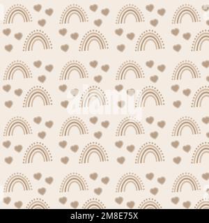 motif sans couture d'arc-en-ciel brun et de coeurs sur fond beige Banque D'Images