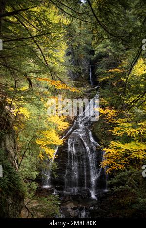 Chute de feuillage dans une chute d'eau à Stowe, dans le Vermont Banque D'Images