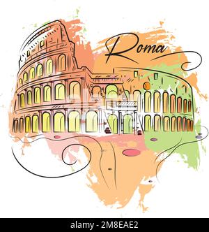 Croquis aquarelle du monument du Rome coliseum Vector Illustration de Vecteur