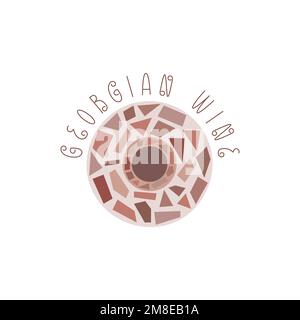 Illustration vectorielle Kvevri avec lettrage du vin géorgien. Bateau traditionnel géorgien en argile Qvevri pour faire du vin d'orange. Illustration de Vecteur