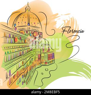 Croquis aquarelle de Florencia CityScape Vector Illustration de Vecteur