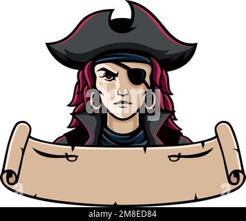 Pirate femelle avec rouleau Old Parchemin Illustration de Vecteur