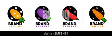 Logos vectoriels de fusée végétale. motif de logo moderne et créatif pour le maïs, l'aubergine, le poivre et la carotte. Illustration de Vecteur