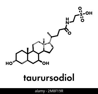 Molécule de médicament Taurursodiol. Également connu sous le nom d'ursodoxicoltaurine et d'acide tauroursodésoxycholique ou TUDCA. Formule squelettique. Illustration de Vecteur