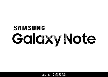 Samsung Galaxy Note série, logo, fond blanc Banque D'Images