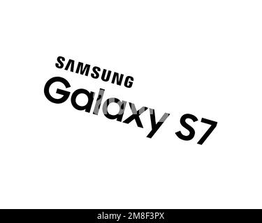 Samsung Galaxy S7, logo pivoté, arrière-plan blanc B Banque D'Images