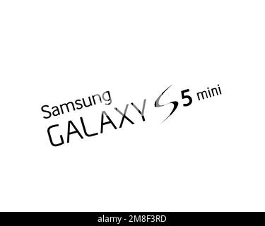 Samsung Galaxy S5 Mini, logo pivoté, arrière-plan blanc Banque D'Images