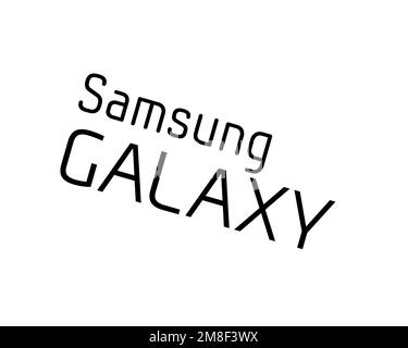 Samsung Galaxy Original, logo pivoté, fond blanc B Banque D'Images